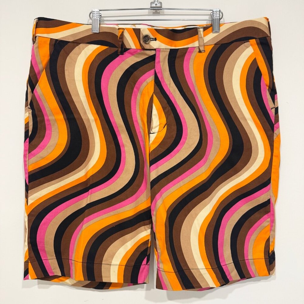 Loudmouth Golf Mens Multicolour Wavy Stripe Psychedelic Shorts Size 42 EUC